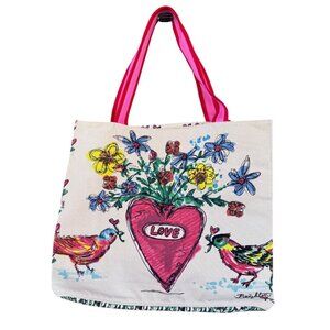 Brighton Love Tweet Flowers Heart Birds Canvas Tote Bag Cream FREE SHIPPING